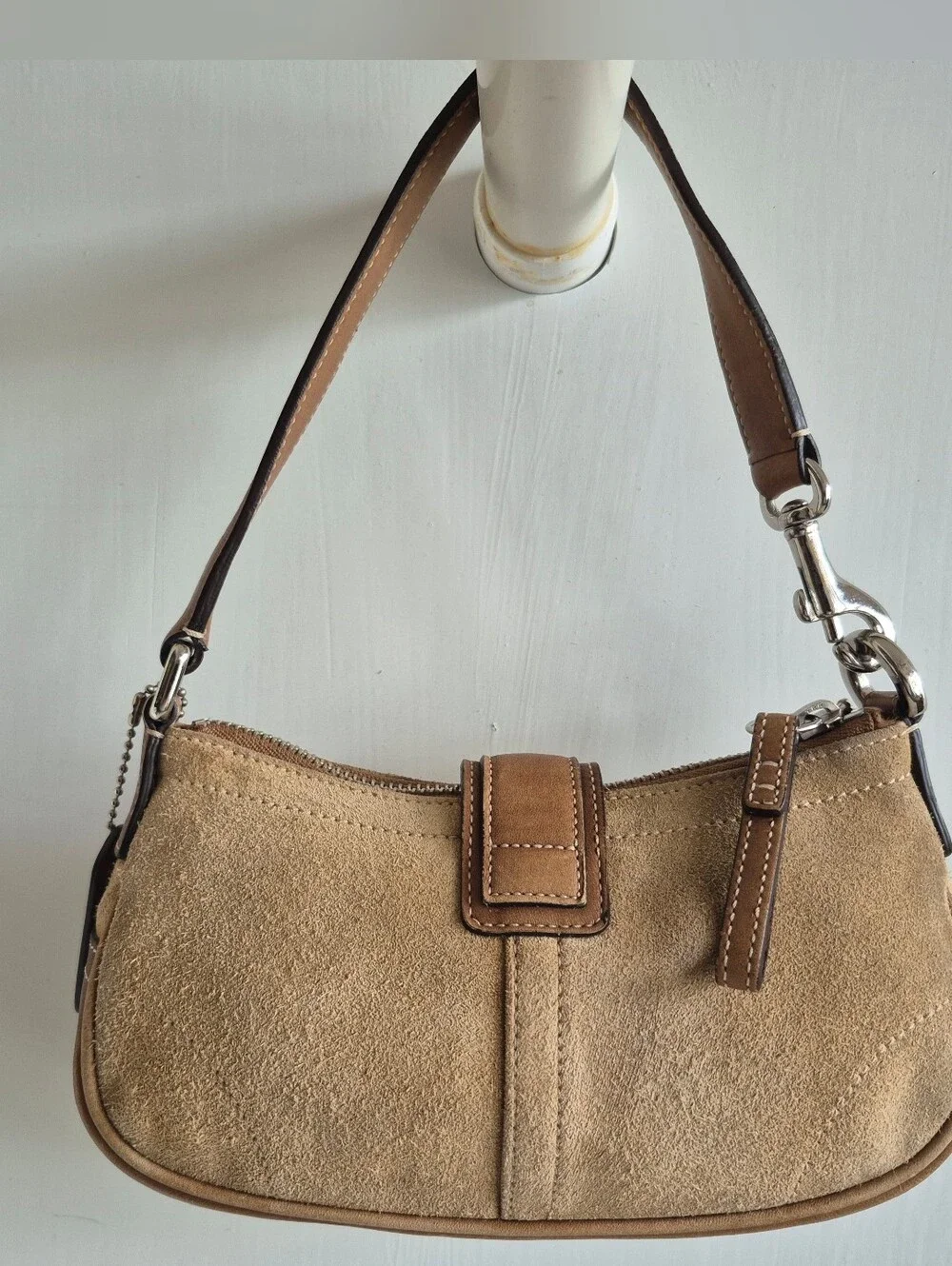 Coach Soho Hamptons Beige/Tan Suede Small Hobo Bag with Buckle Strap